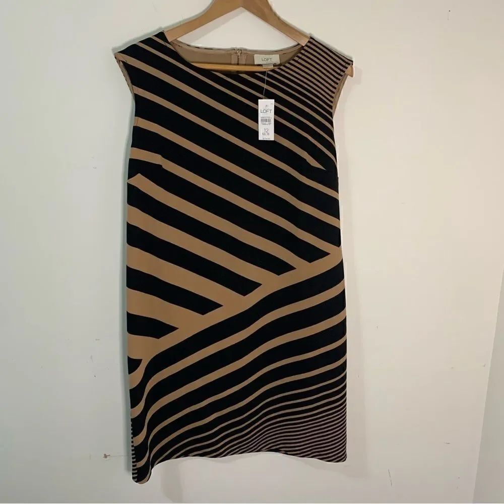 Ann Taylor LOFT Womens Sleeveless Dress Size 12 Black and Brown Striped